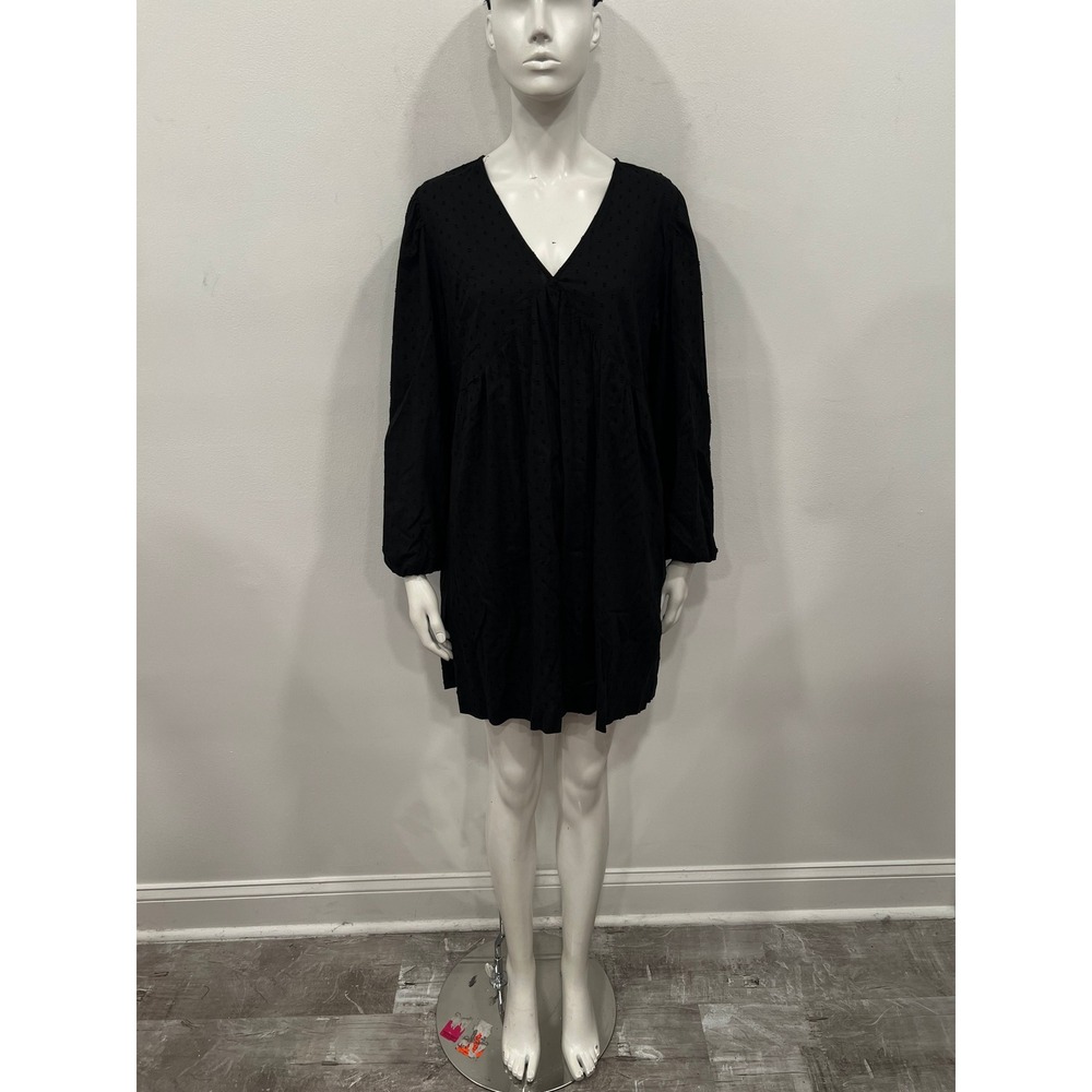 Old Navy Dress Womens Medium Black Swiss Dot Cotton V-Neck Empire Mini Dress